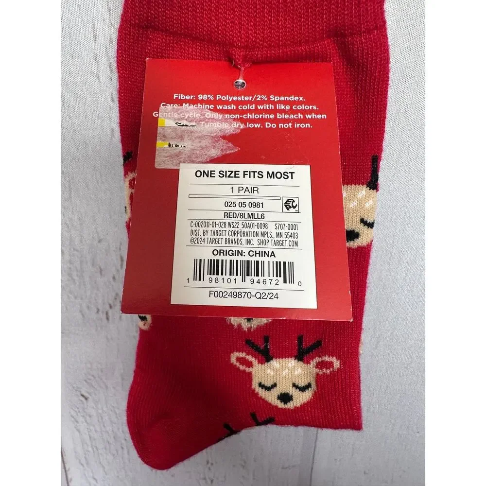 Wondershop Women's Christmas Crew Socks Santa Reindeer 2pk‎ One Size NEW